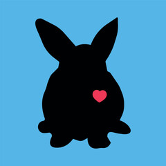 Happy easter. Black hare with a heart on an isolated background. Easter bunny sitting in flat style. Love.