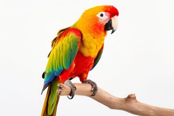 lovebird perched on a tree on white background