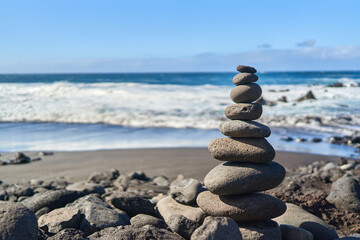 Zen stones on ocean shore