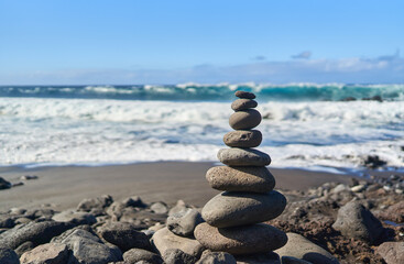 Zen stones on ocean shore