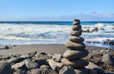Zen stones on ocean shore