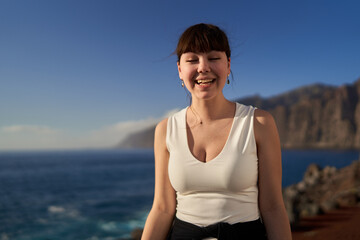 Fototapeta na wymiar Beautiful woman on the shores of Tenerife