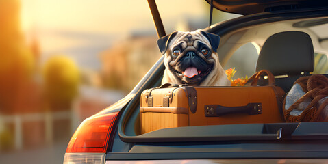 the Concept of Travel,Golden Retriever Dog in car.A Stylish Dog Adventure in Shades,HD wallpaper
