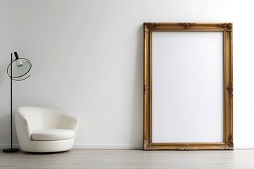 Fototapeta na wymiar modern living room with blank white wall frame on wall mockup.