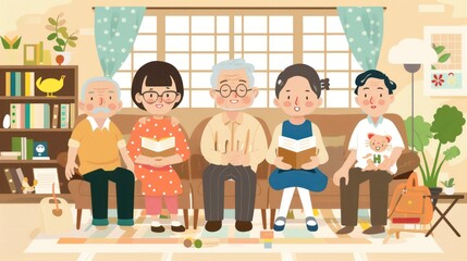 happy grand family in a cozy home