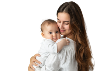 mother holding baby with love isolated on white background PNG
