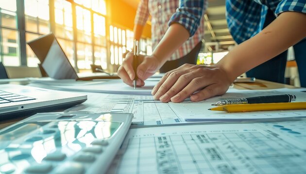 Earned Value Management (EVM) Analysis, earned value management (EVM) analysis with an image showing project managers assessing project performance by comparing planned costs, AI