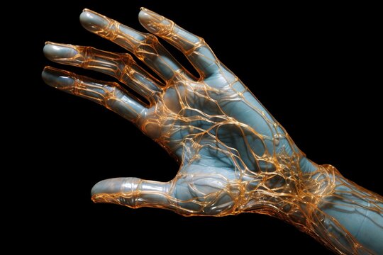 a hand with glowing veins on it