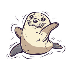 a cartoon seal with a seal on its head and a white background.