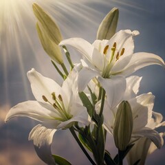 white lily flowers with sunlight