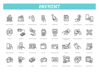 Payment methods icons. Business and finance payment collection with money
