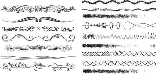 Collage of hand drawn lines and text dividers - obrazy, fototapety, plakaty