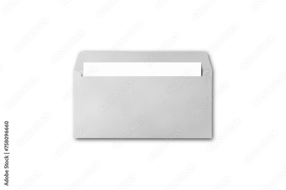 Poster blank realistic kraft paper envelope with greeting or invitation card inside mockup isolated on whit