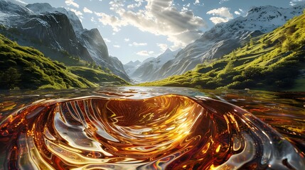Whirlpool in Golden Mountain Stream, Abstract Nature Art