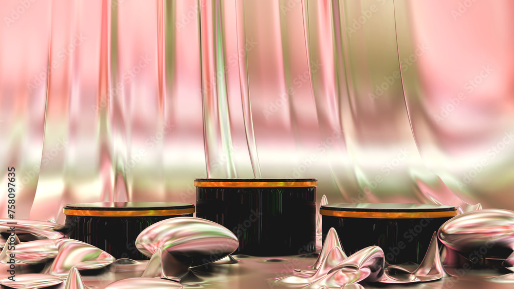 Aufkleber iridescent holographic texture background with empty podium for showing new beauty products. 3d rend