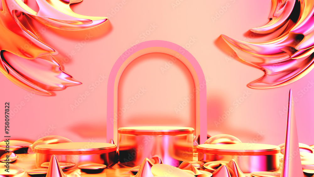 Aufkleber iridescent holographic texture background with empty podium for showing new beauty products. 3d rend