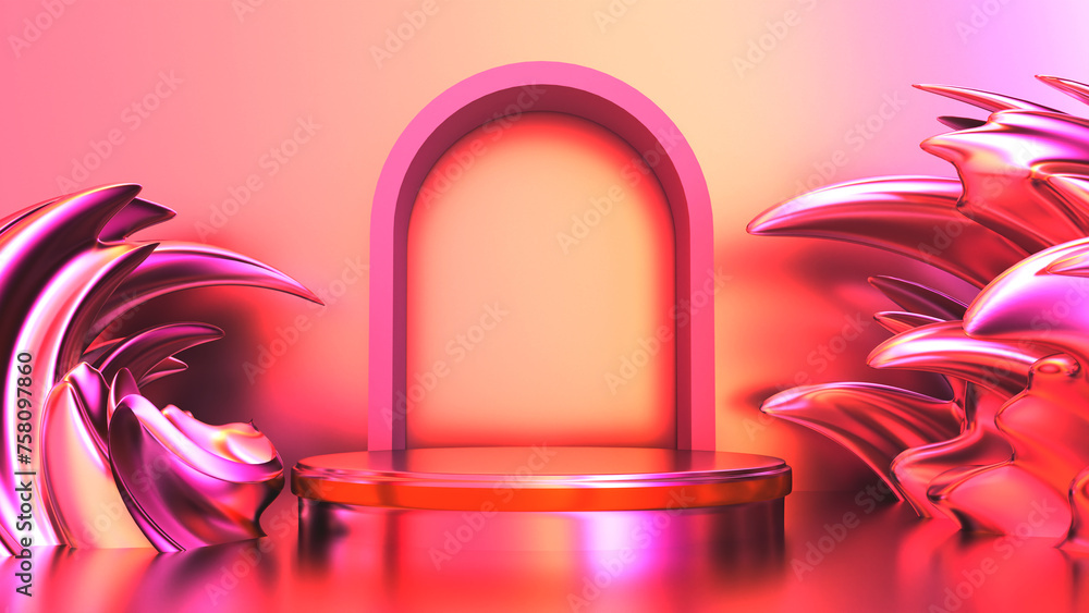 Aufkleber iridescent holographic texture background with empty podium for showing new beauty products. 3d rend