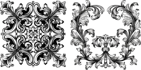 retro pattern antique style acanthus foliage swirl decorative design element filigree calligraphy vector - obrazy, fototapety, plakaty