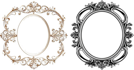 Elegant oval frame with decorative filigree - obrazy, fototapety, plakaty