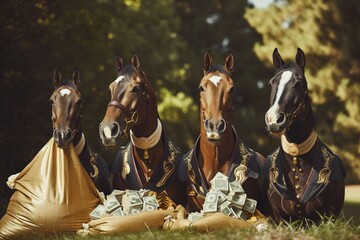 Group of wealthy horses showcasing their wealth.