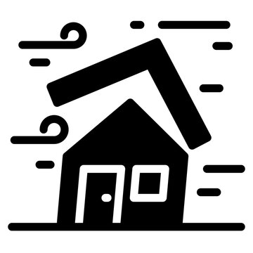 black house blown away by wind