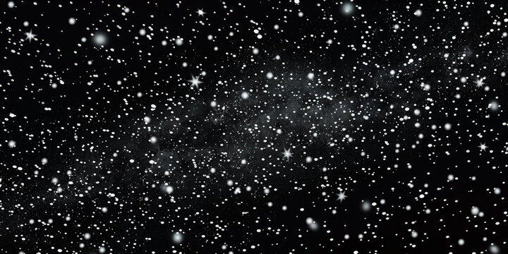Starry sky, white stars on  black background,space, snow falling on dark background