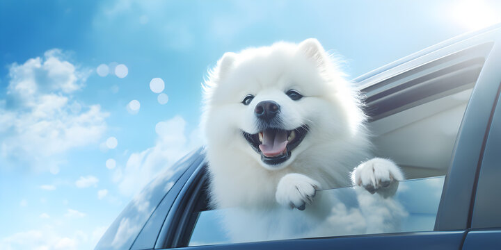 Happy dog with head out of the car window ai generative,HD wallpaper