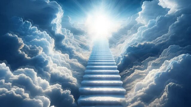 stairs in sky, stairway to heaven in glory, gates of Paradise, symbol of Christianity,  meeting God 