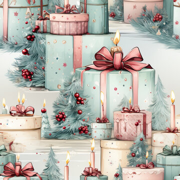 Seamless pattern in vintage style for Christmas and birthday.