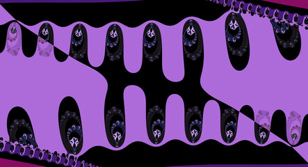 Fototapeta premium overlapping purple flower motif on a black coloured background a smooth curved design in Art Deco style