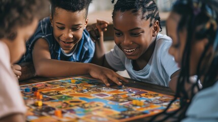 Children Engaged in a Joyful Board Game Experience