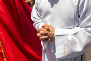 Catholic priests are seen participating in the procession in honor of Santa Luzia in the city of...