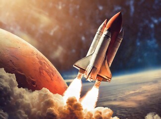 Space shuttle launch from Earth - Startup, breakthrough, optimistic future, innovation
