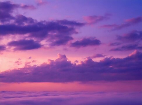 Purple sky background with clouds at sunset on a summer evening 