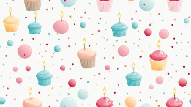 Seamless Pastel Birthday Cupcakes