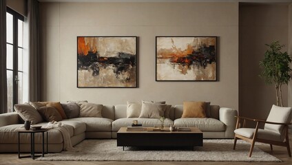 Mockup frame in modern living room interior background