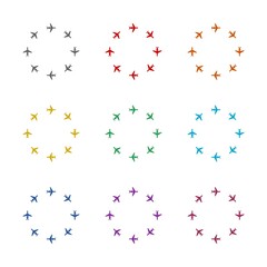 Plane circle icon isolated on white background. Set icons colorful