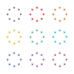 Plane circle icon isolated on white background. Set icons colorful