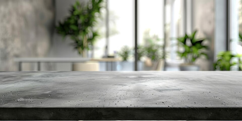Empty concrete table top counter and blur bokeh modern kitchen interior background in clean and bright,Banner, Ready for product montage, empty stone table
