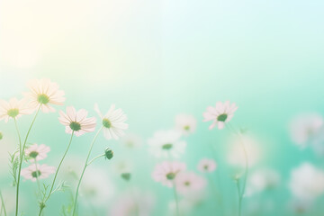 Obraz na płótnie Canvas gradient blurred background, light green and pink, simple, minimalist, summer flowers