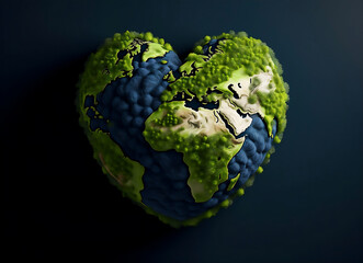 Earth in Heart shape on blue background, Love and Save the World for the Next Generation concept, Earth day concept