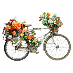 Fototapeta na wymiar Decorated cycle with beautiful flowers on transparent background