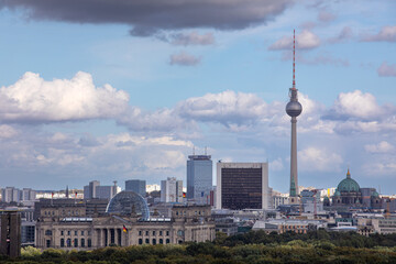 September 2022 - Popular Alexanderplatz square with iconic TV tower and clock in Berlin, capital of Germany, Eu