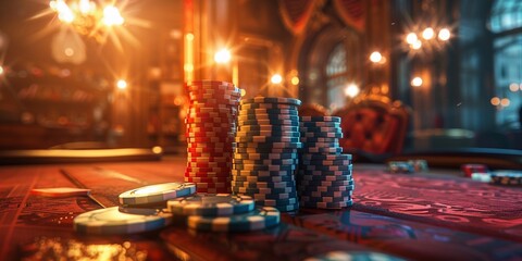 Poker chips on table in casino