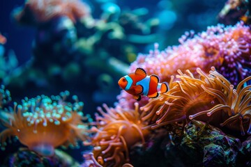 Naklejka na ściany i meble KS Colorful clown fish swimming in anemones