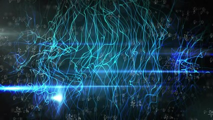 Animation of light trails over mathematical equations on black background - Powered by Adobe