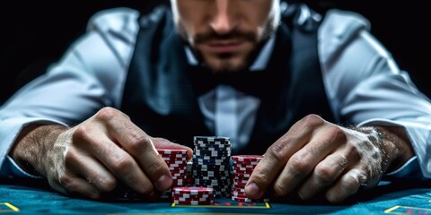 Professional player in a poker club shows the winning combination cards. Success or fortune in the casino