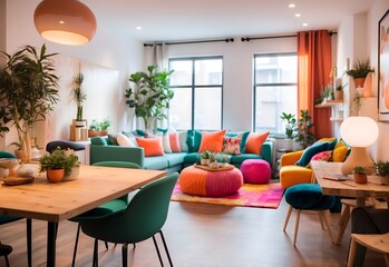 Blurred image of a vibrant co-living space, generative AI