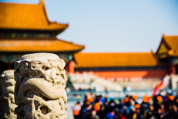 Beijing, China - April 7 2019: The royal palace pavillon in the forbiden city in Beijing