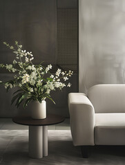 flowers vase in luxury interior, Classic bouquet in modern stylish classic interior